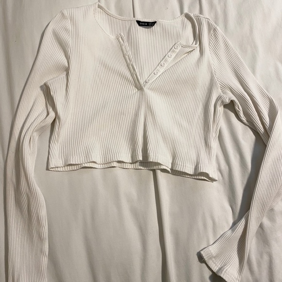 Shein White Button Up Long Sleeve Crop Top - Picture 1 of 4